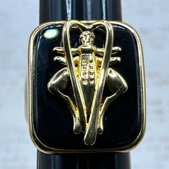 Bronzallure Jewelry - Bronzallure Large Black Lucky Cricket Symbol Ring Made in Italy 18K Gold Plate